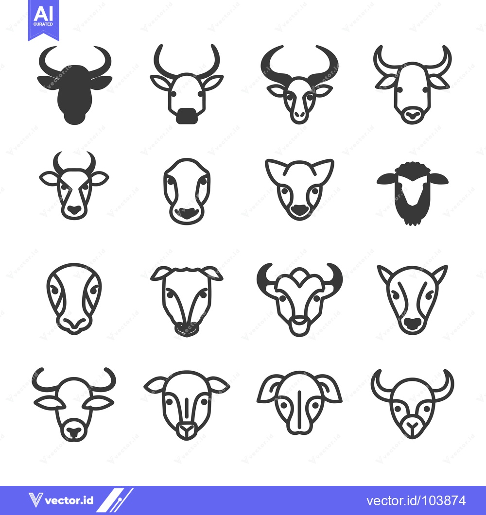 Premium Vector dari Sixteen Line Art Icons of Cattle and Sheep Heads