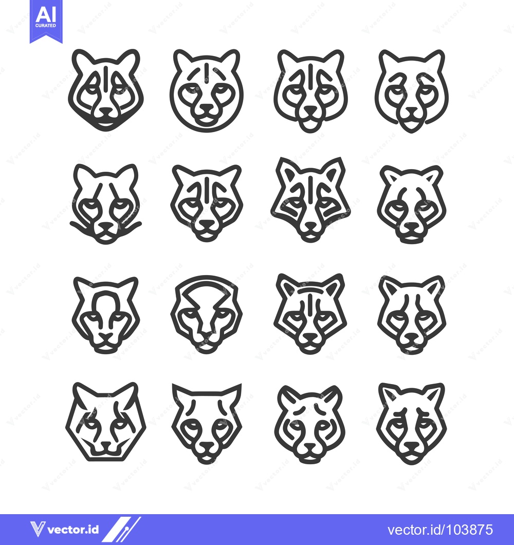 Premium Vector dari Sixteen Line Art Illustrations of Bobcat Heads in Various Styles