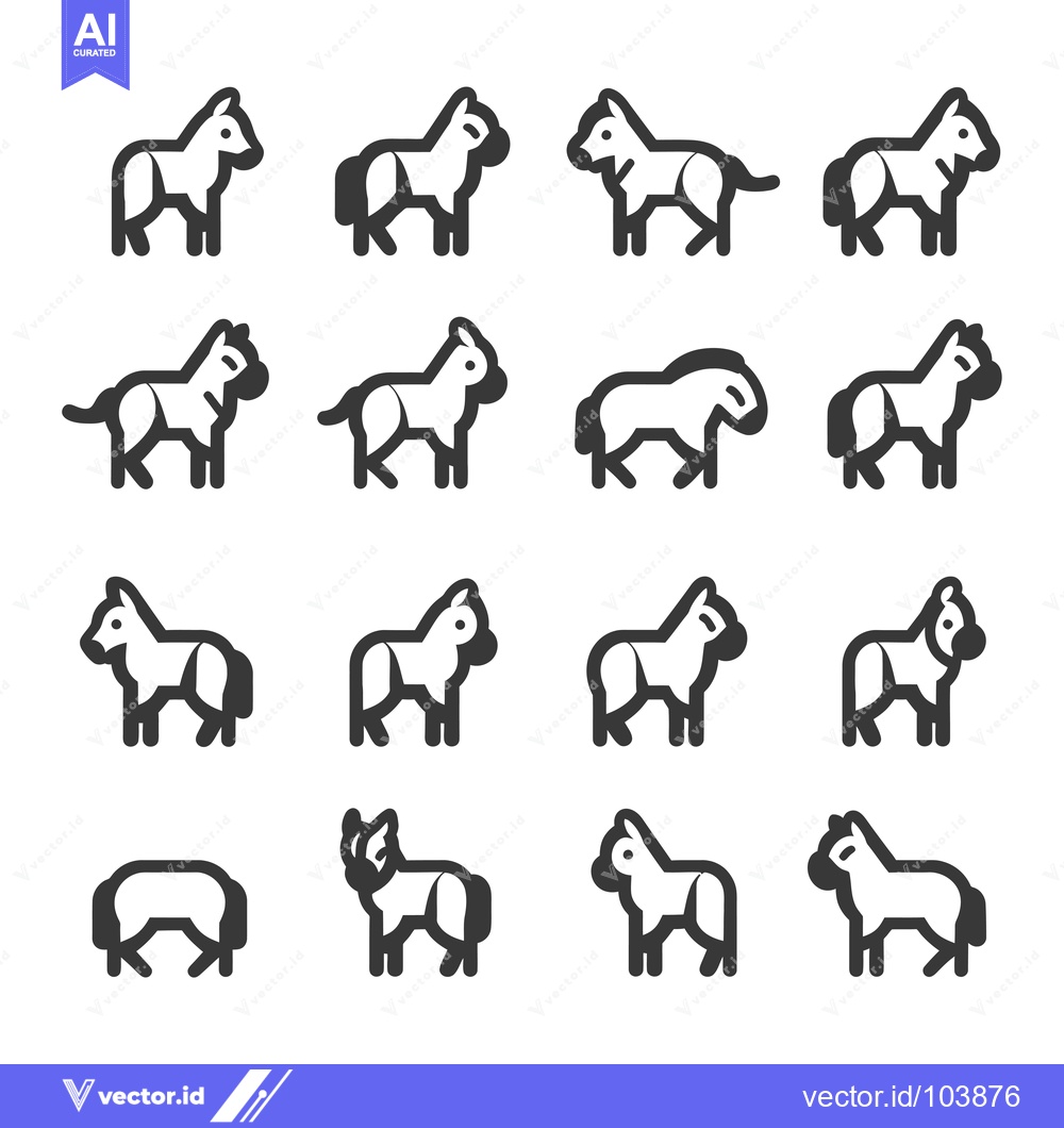 Premium Vector of Sixteen Line Art Illustrations of Horses and Donkeys in Various Poses