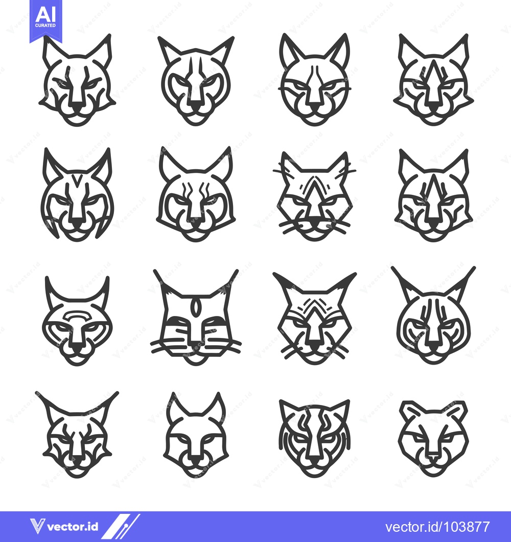Premium Vector dari Sixteen Line Art Illustrations of Lynx Heads Facing Forward