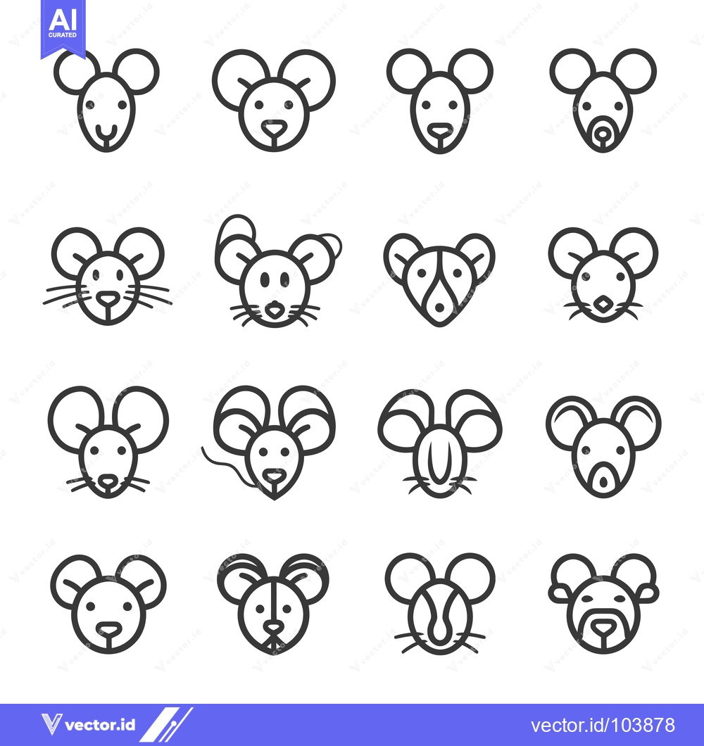Premium Vector dari Sixteen Line Art Illustrations of Mouse Faces