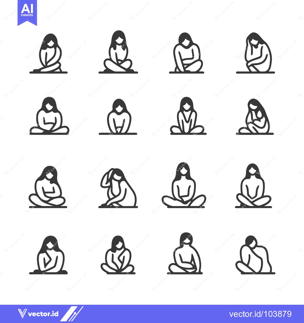 Premium Vector dari Sixteen Line Art Illustrations of Women Sitting in Various Poses