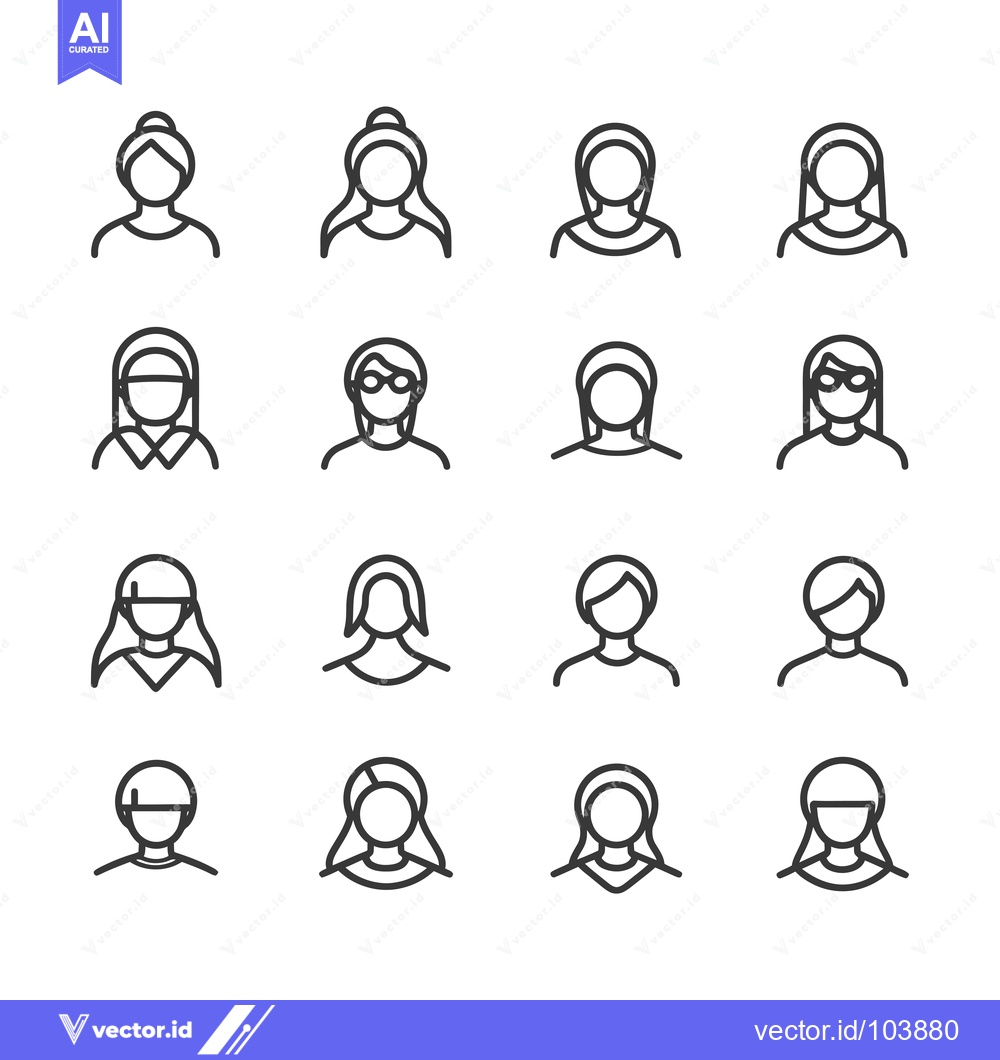 Premium Vector of Sixteen Line Art Illustrations of Women with Different Hairstyles and