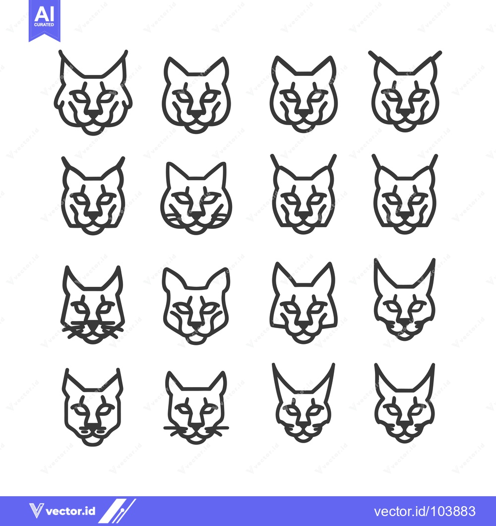 Premium Vector of Sixteen Line Drawings of a Lynx's Head with Variations in Features