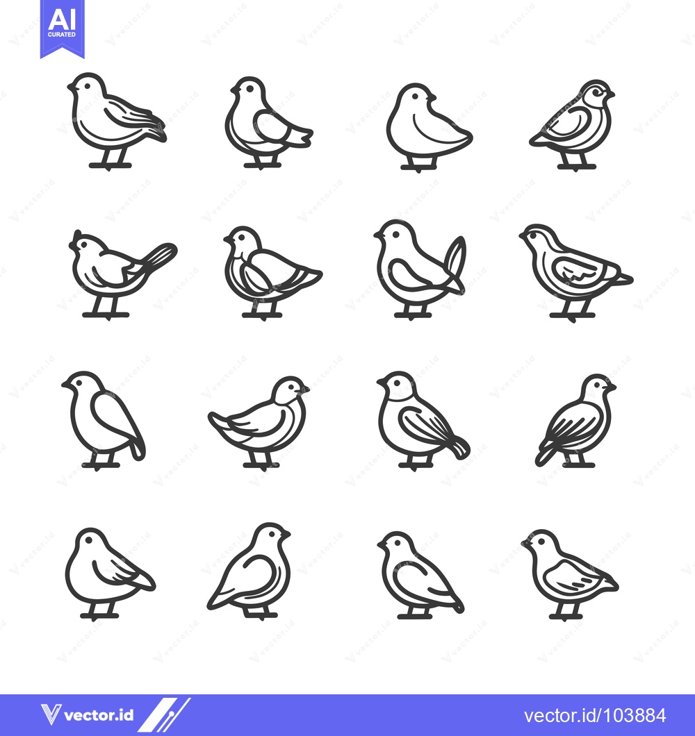 Premium Vector of Sixteen Line Drawings of Birds in Various Poses