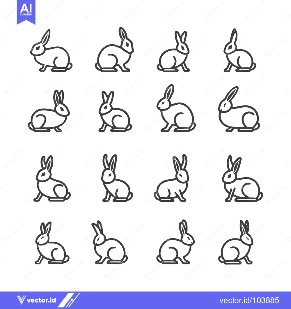 Premium Vector of Sixteen Line Drawings of Bunnies in Various Poses