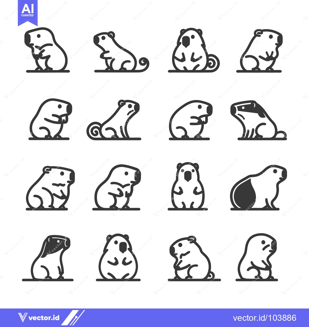 Premium Vector of Sixteen Line Drawings of Capybaras in Various Poses