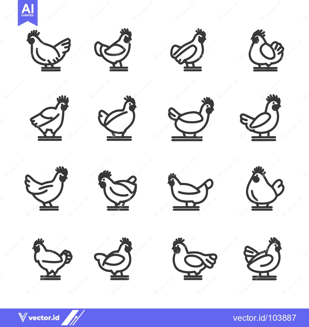 Premium Vector dari Sixteen Line Drawings of Chickens in Various Poses