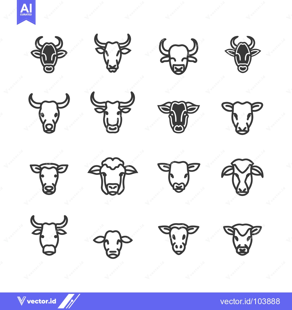 Premium Vector dari Sixteen Line Drawings of Cow and Bull Heads