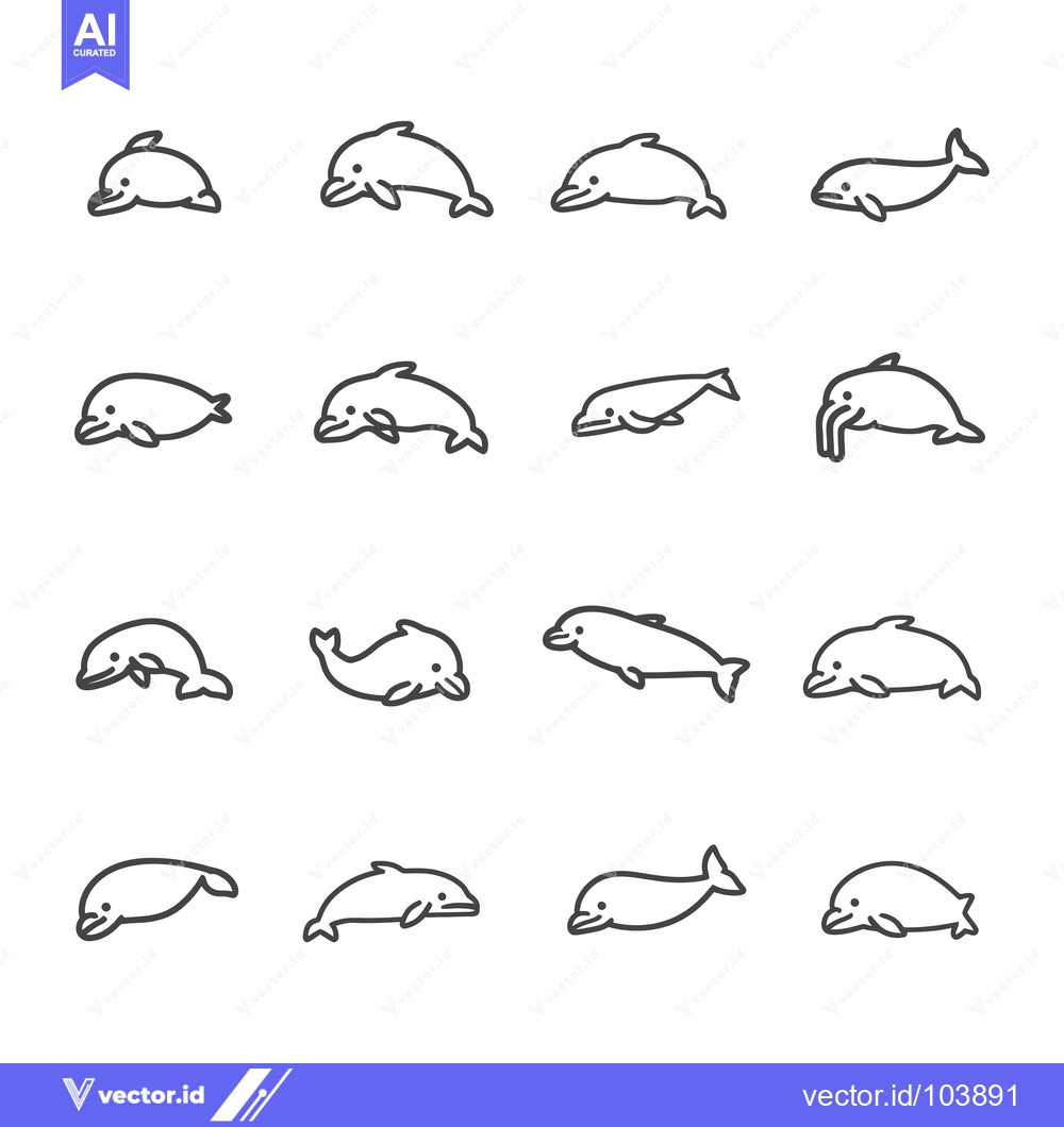 Premium Vector of Sixteen Line Drawings of Dolphins in Various Poses