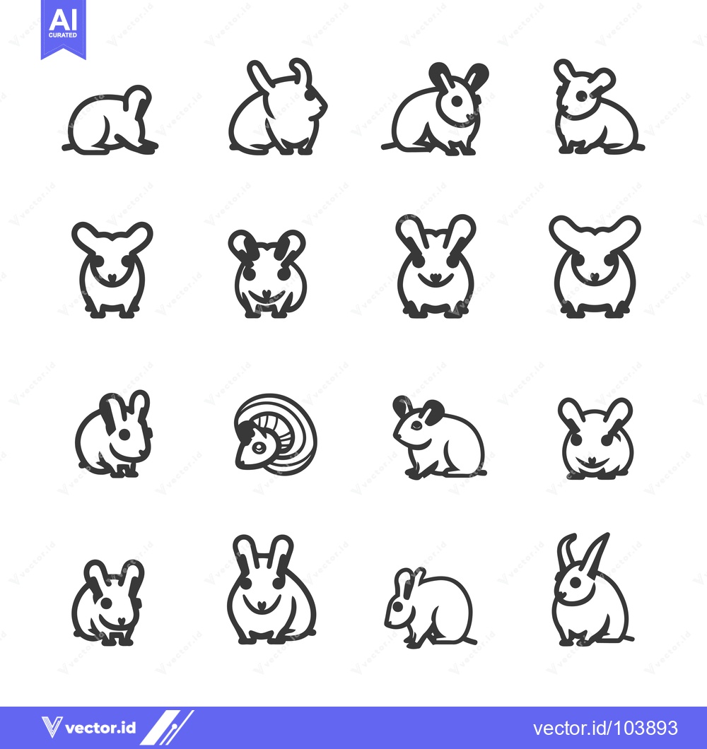 Premium Vector of Sixteen Line Drawings of Rabbits in Various Poses