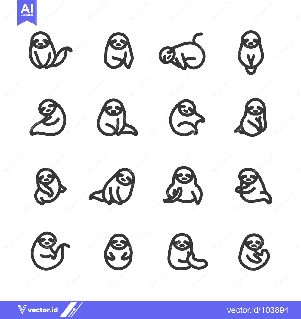 Premium Vector of Sixteen Line Drawings of Sloths in Various Poses
