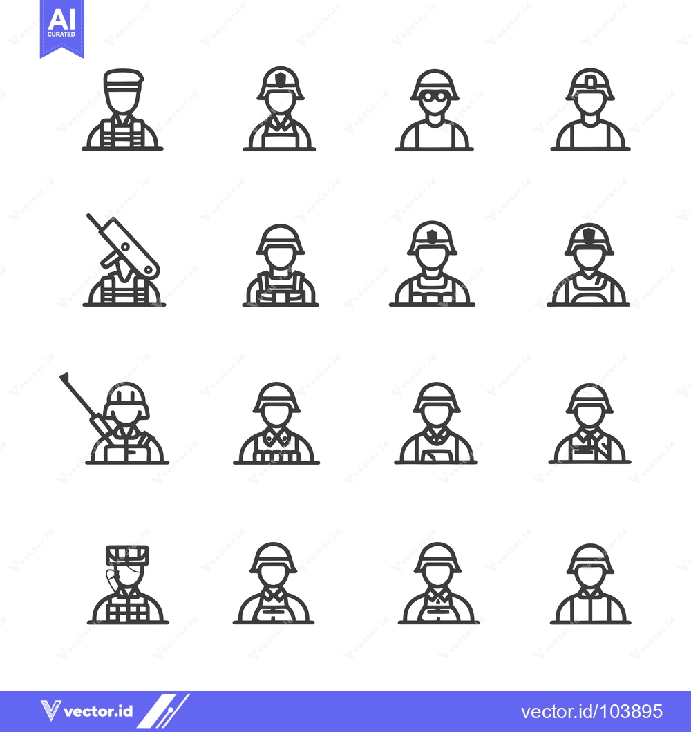 Premium Vector dari Sixteen Line Drawings of Soldiers in Various Poses