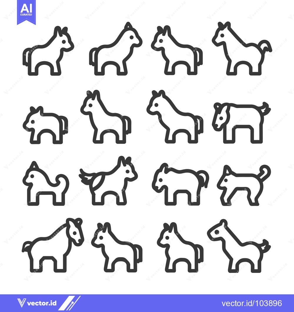 Premium Vector dari Sixteen Line Drawings of Standing Horses in Different Poses