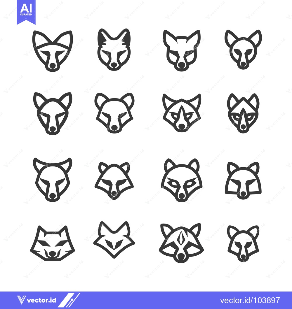 Premium Vector dari Sixteen Minimalist Fox and Raccoon Head Icons