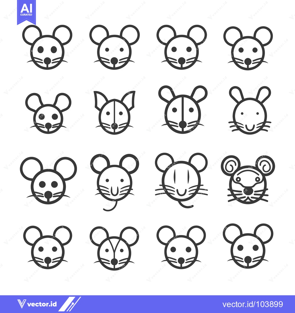 Premium Vector dari Sixteen Mouse Faces with Various Expressions and Styles