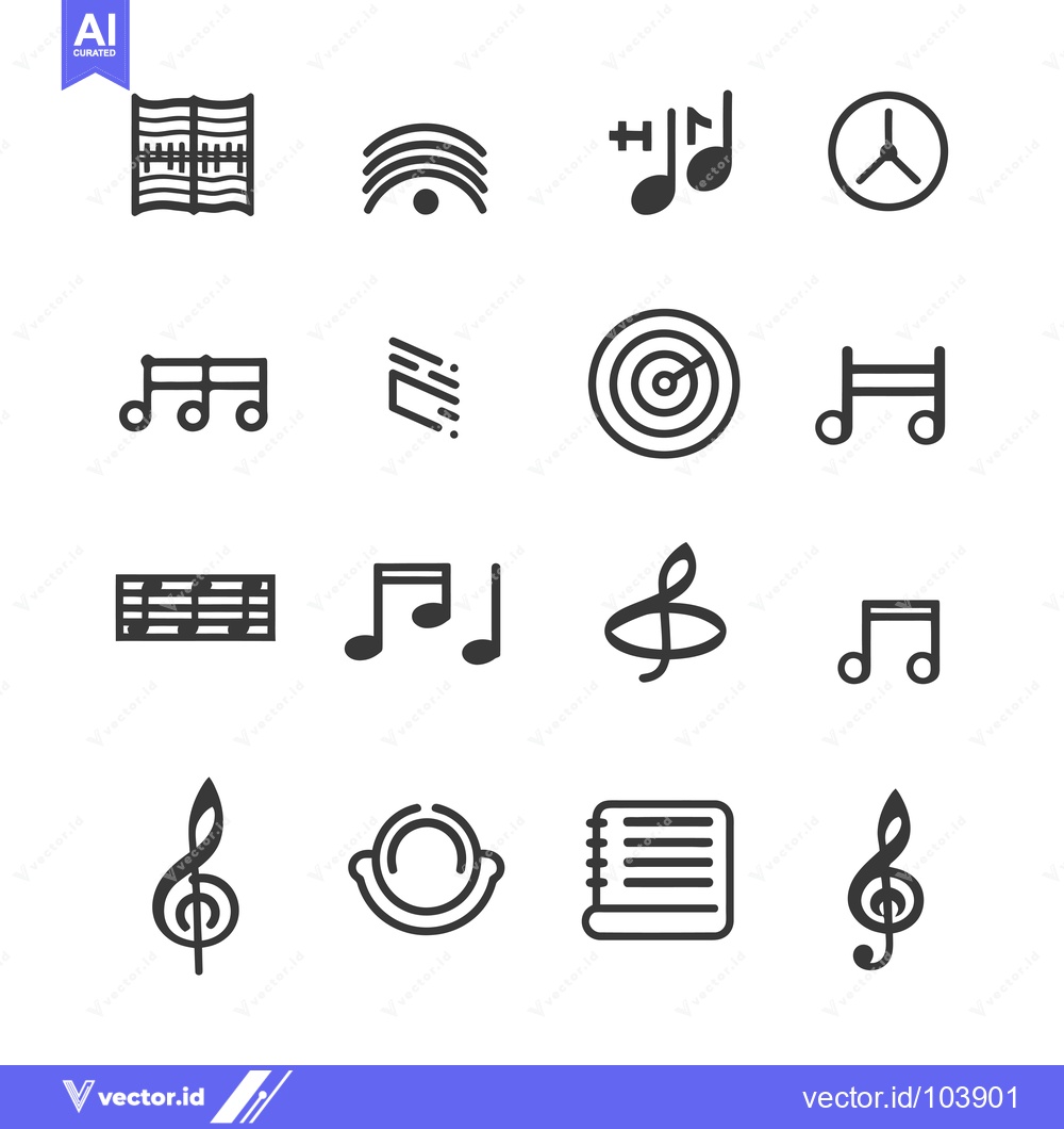 Premium Vector of Sixteen Music-Related Icons in a Grid Pattern