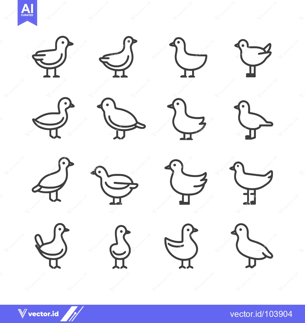 Premium Vector dari Sixteen Outline Drawings of Birds with Various Poses