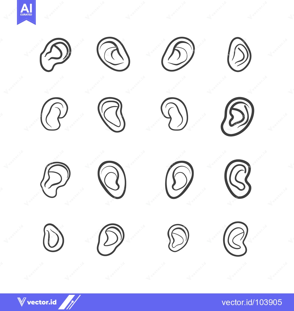 Premium Vector dari Sixteen Outline Drawings of Human Ears in Various Positions
