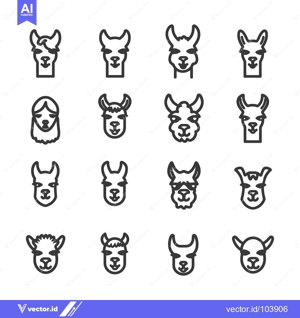 Premium Vector of Sixteen Outline Drawings of Llama Faces with Different Fur and Ear Sty