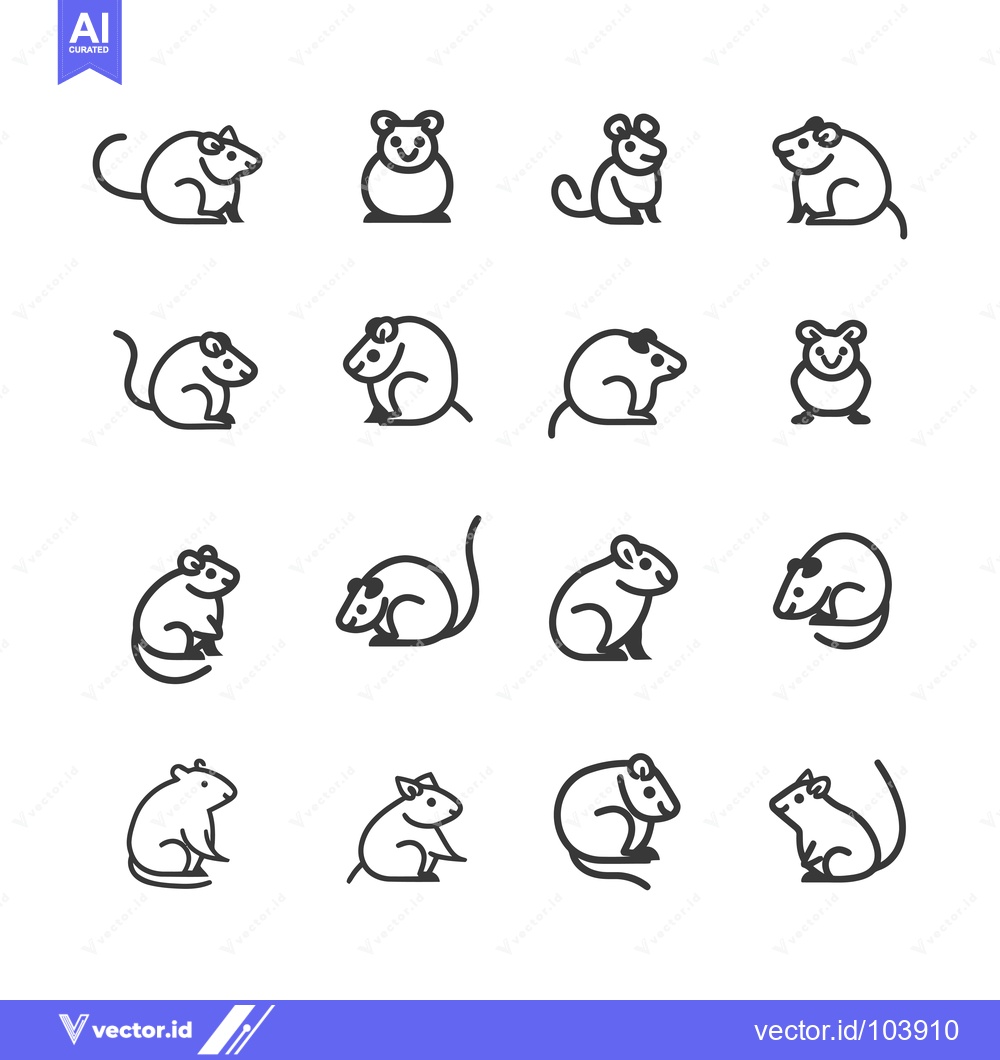 Premium Vector of Sixteen Outline Drawings of Mice in Various Poses
