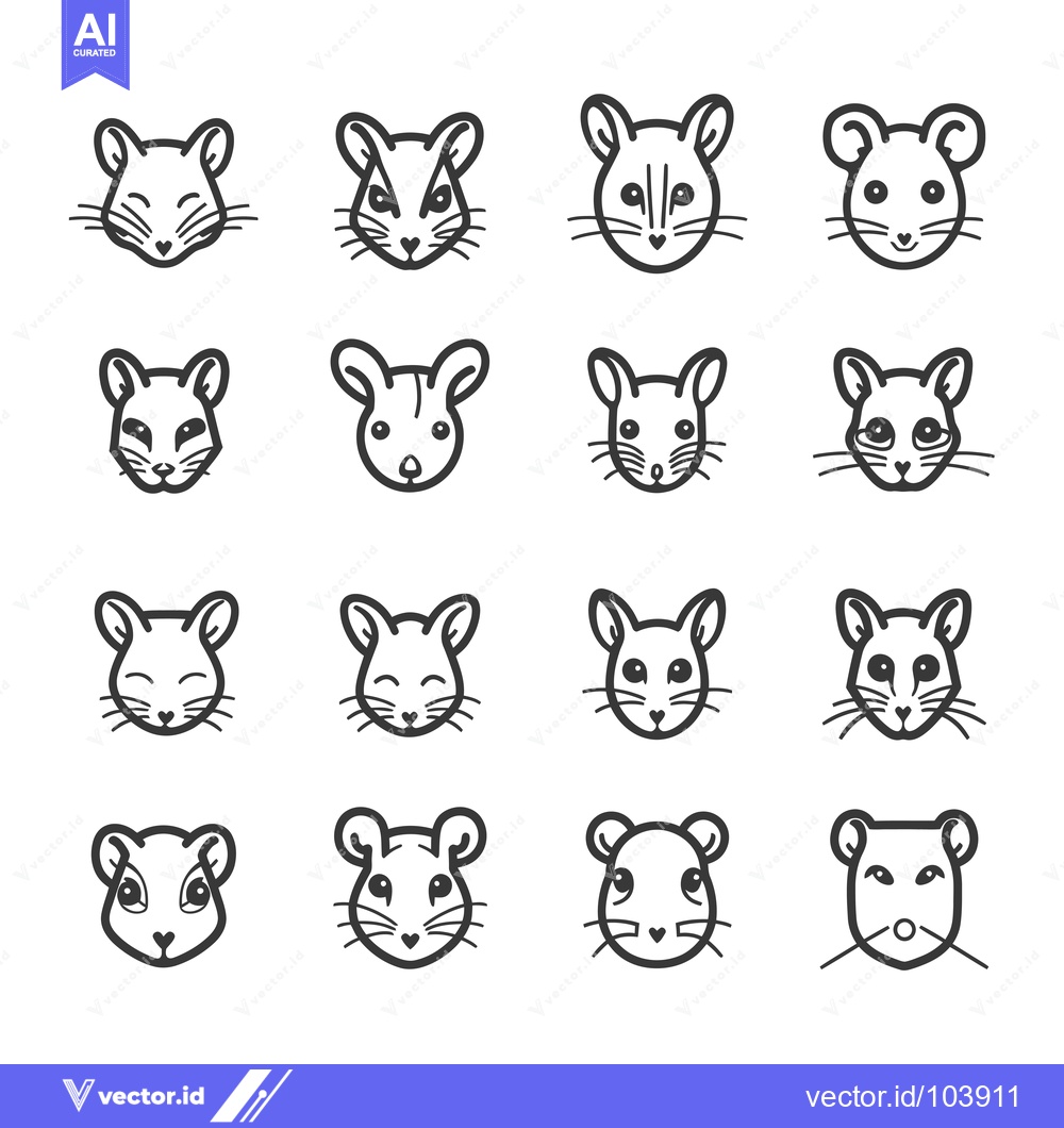 Premium Vector dari Sixteen Outline Drawings of Mouse Faces with Different Expressions