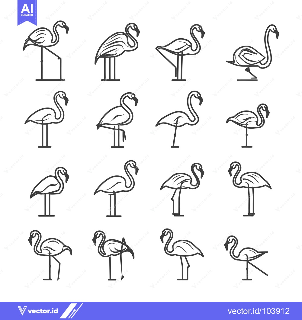 Premium Vector dari Sixteen Outline Drawings of Pink Flamingos in Various Poses