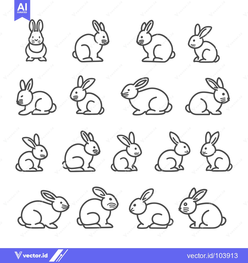 Premium Vector dari Sixteen Outline Drawings of Rabbits in Different Poses