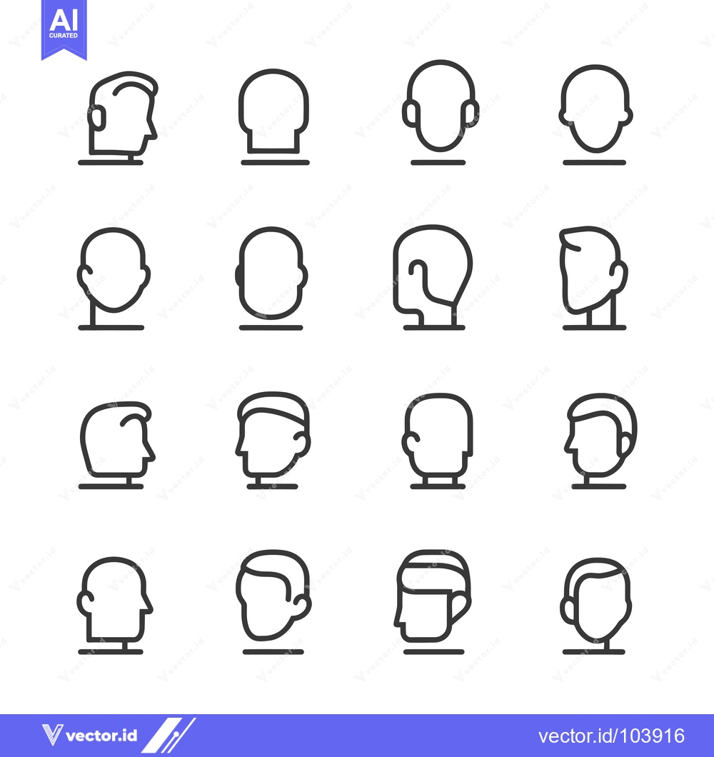 Premium Vector dari Sixteen Outline Icons Depicting Different Hairstyles and Facial Featur