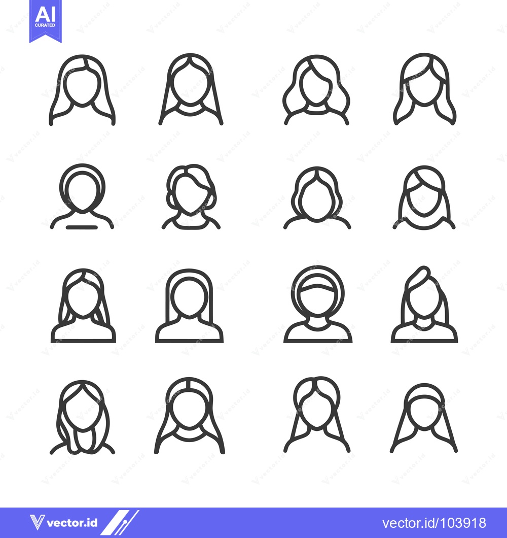 Premium Vector dari Sixteen Outline Icons of Female Hairstyles