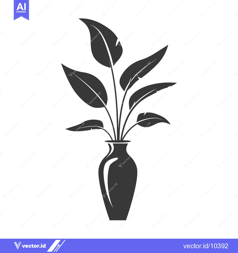 Premium Vector dari A black and white illustration of a vase with plant leaves
