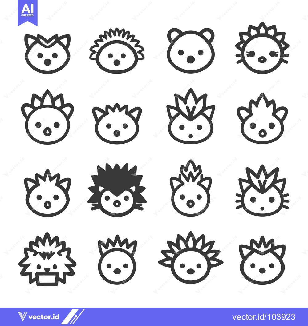 Premium Vector dari Sixteen Outline Illustrations of Hedgehog Faces with Various Spines