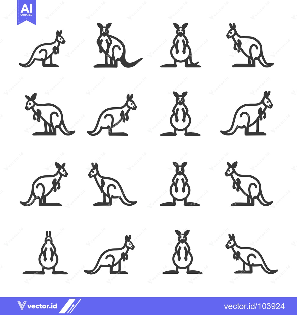 Premium Vector dari Sixteen Outline Illustrations of Kangaroos in Various Poses