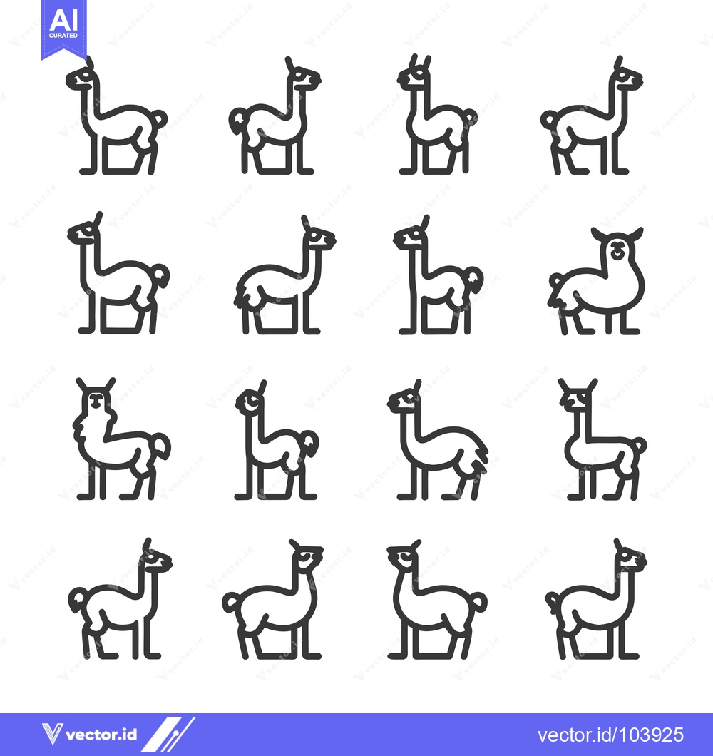 Premium Vector of Sixteen Outline Illustrations of Llamas in Various Poses