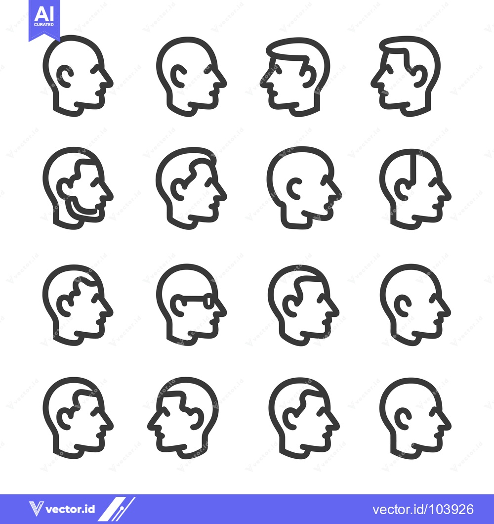 Premium Vector of Sixteen Outline Illustrations of Male Heads in Profile