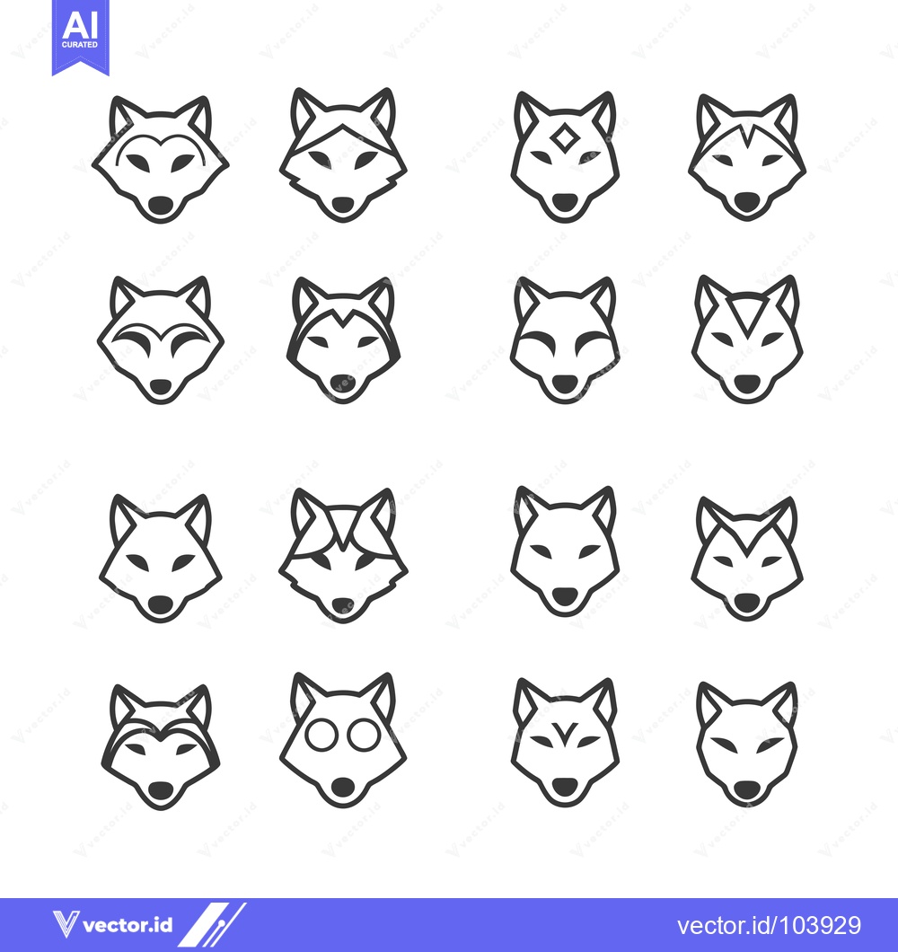 Premium Vector dari Sixteen Outline Illustrations of Wolf Heads