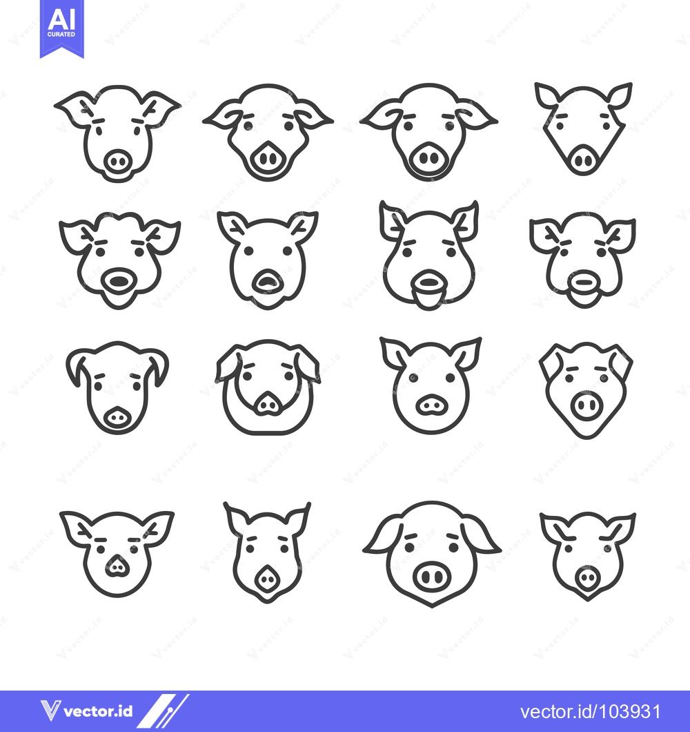 Premium Vector dari Sixteen Outline Pig Face Illustrations