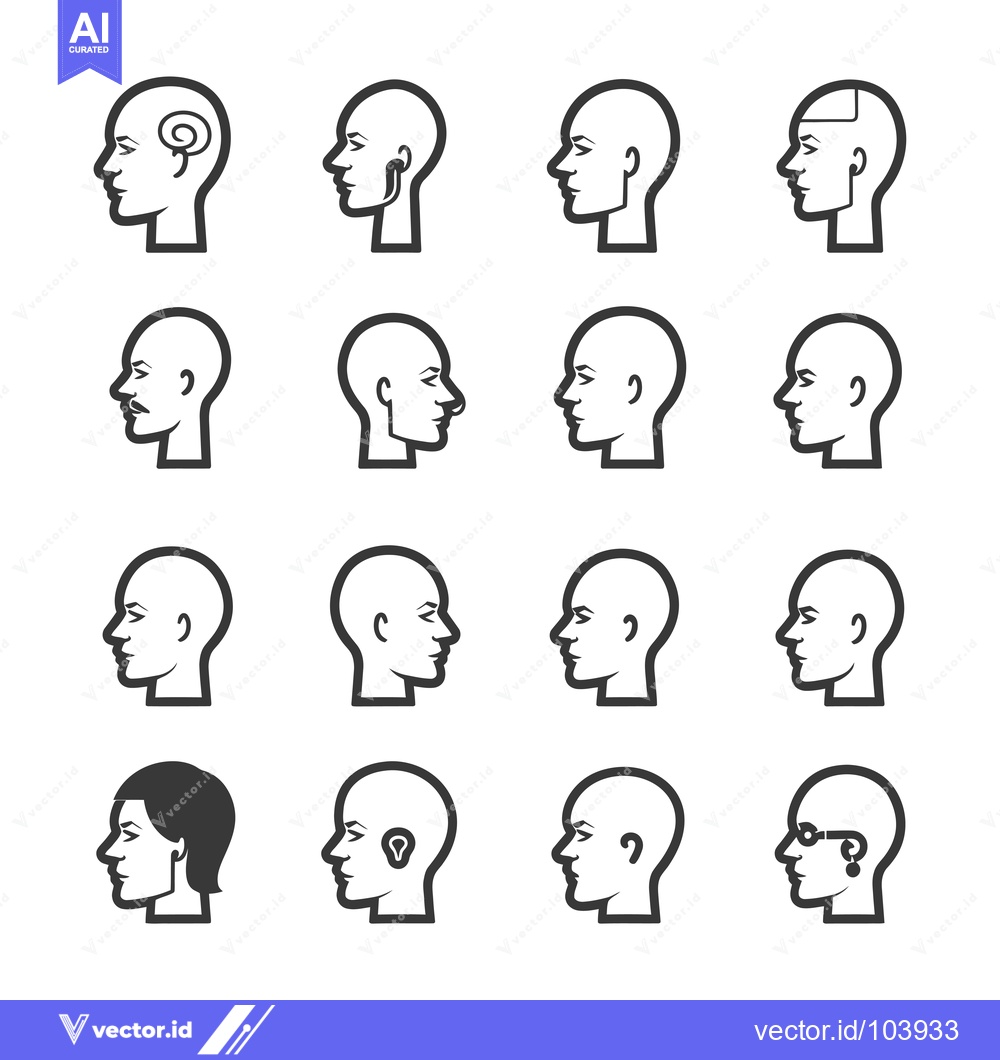 Premium Vector of Sixteen Profile Head Icons with Unique Features