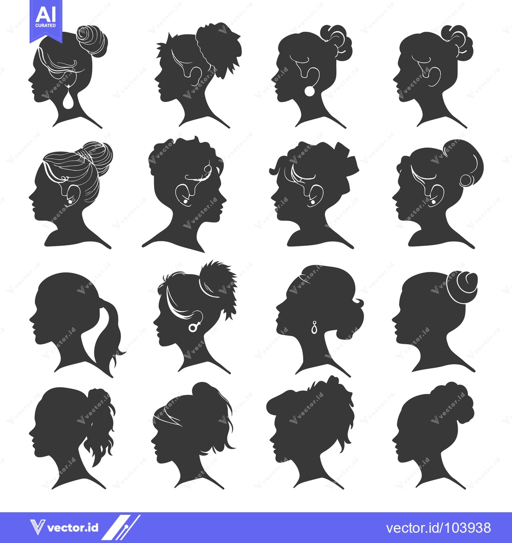 Premium Vector dari Sixteen Silhouettes of Women's Heads in Profile with Varied Hairstyles