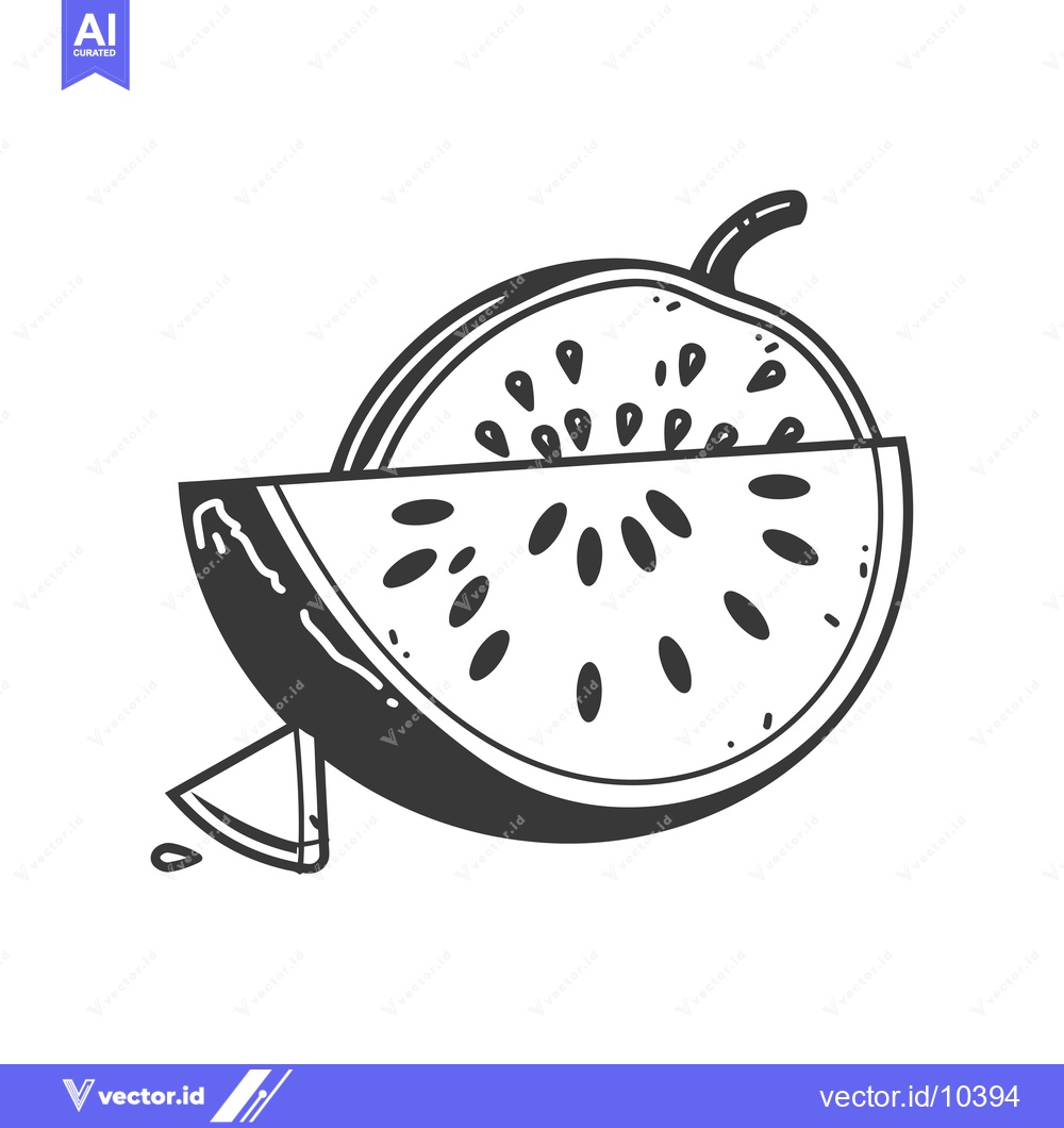 Premium Vector dari A Black and White Illustration of a Watermelon Cut in Half