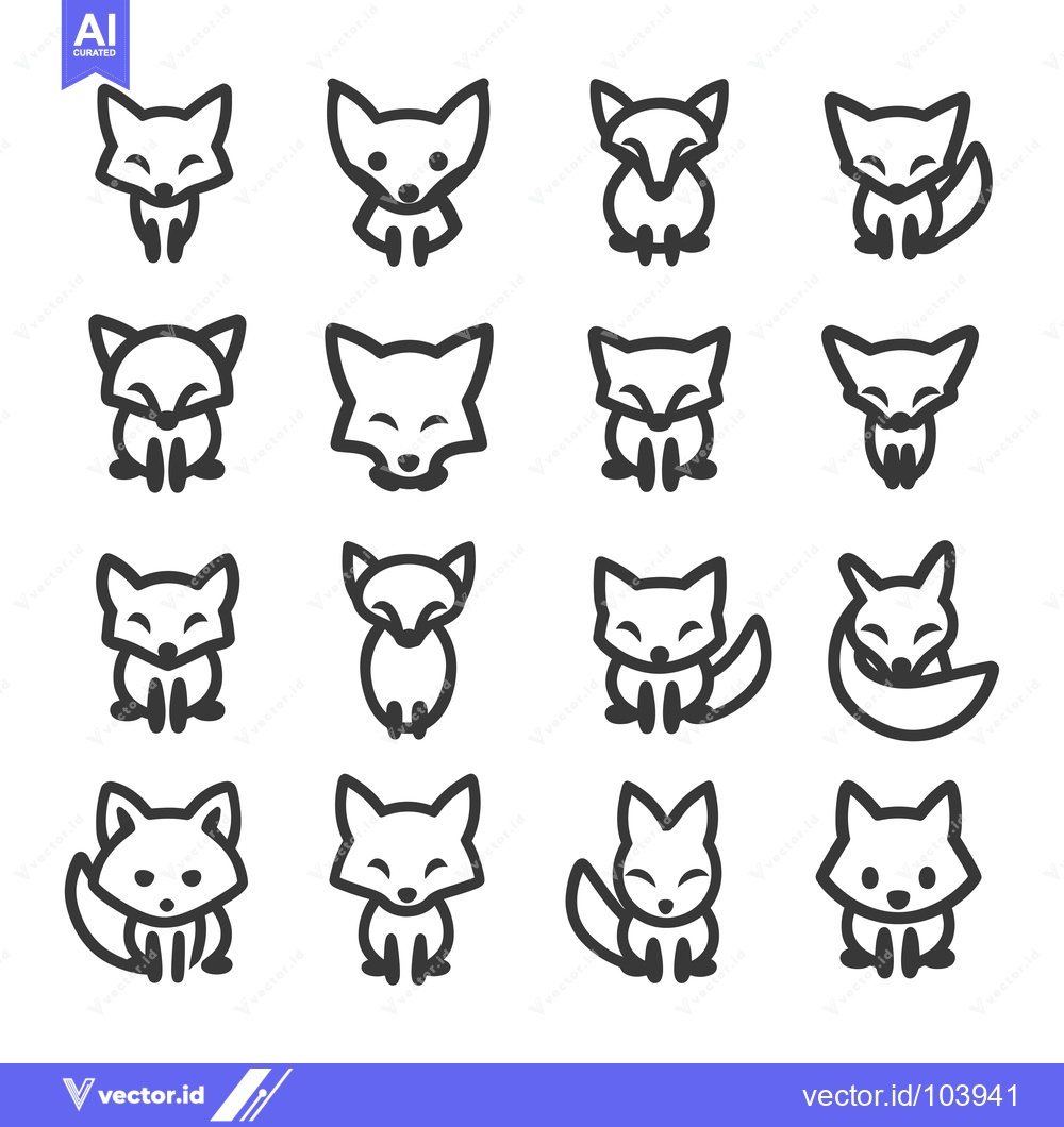 Premium Vector dari Sixteen Simple Black and White Fox Line Art Icons