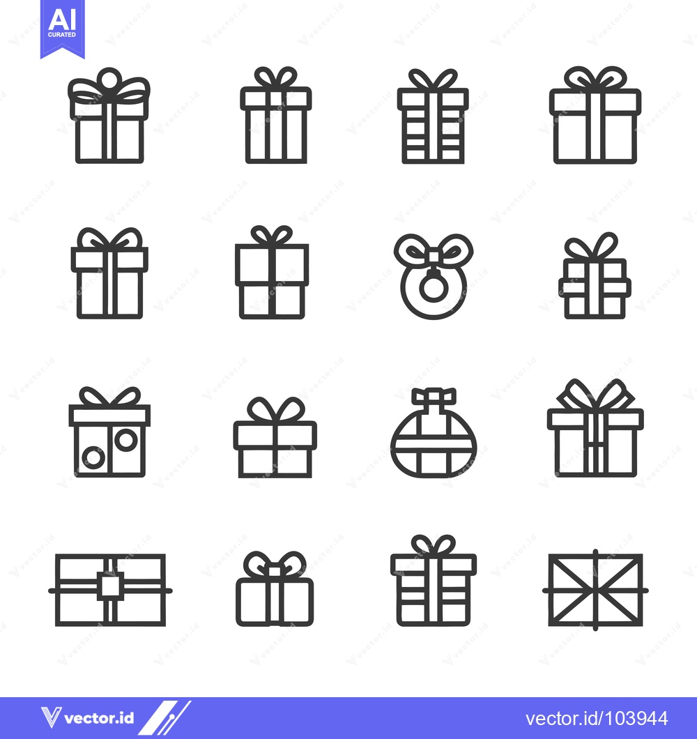 Premium Vector dari Sixteen Simple Gift Box Line Icons with Different Ribbon and Bow Style
