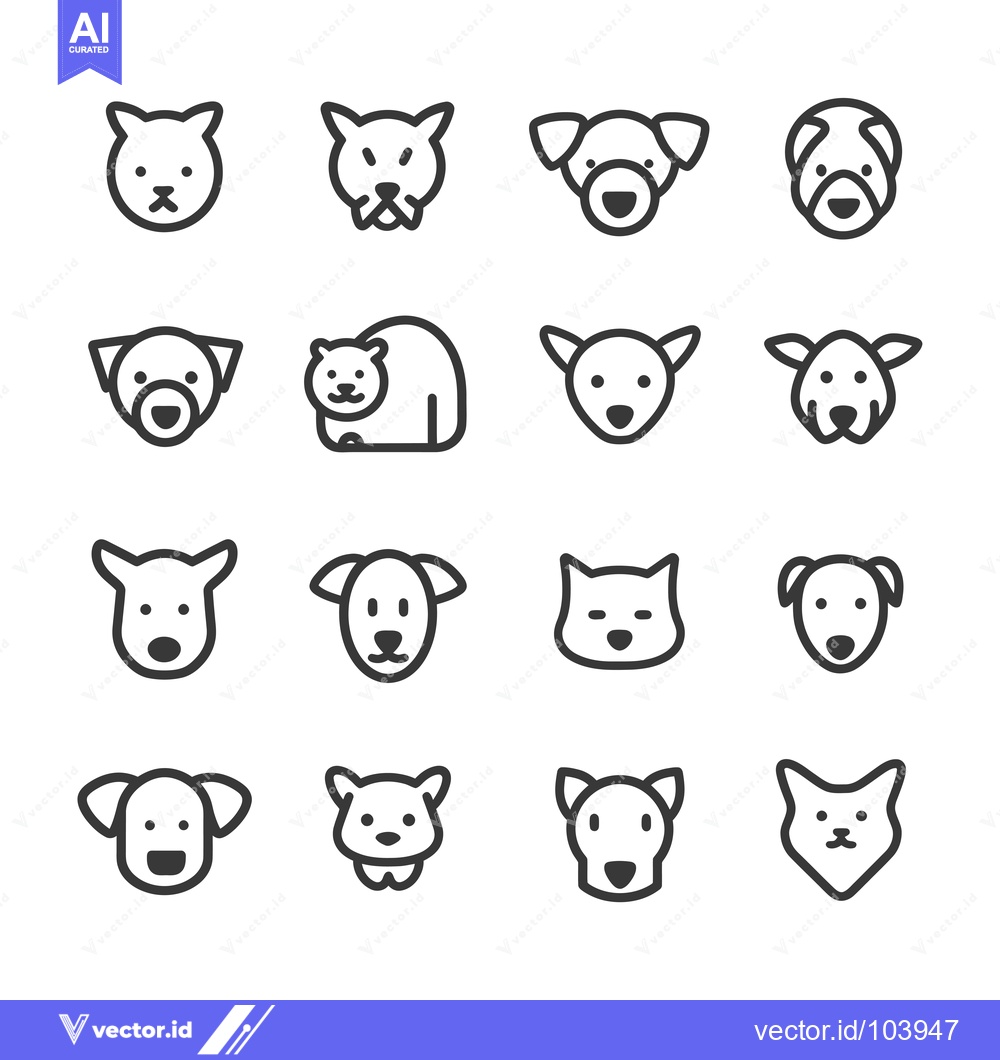 Premium Vector dari Sixteen Simple Line Drawings of Cat and Dog Faces