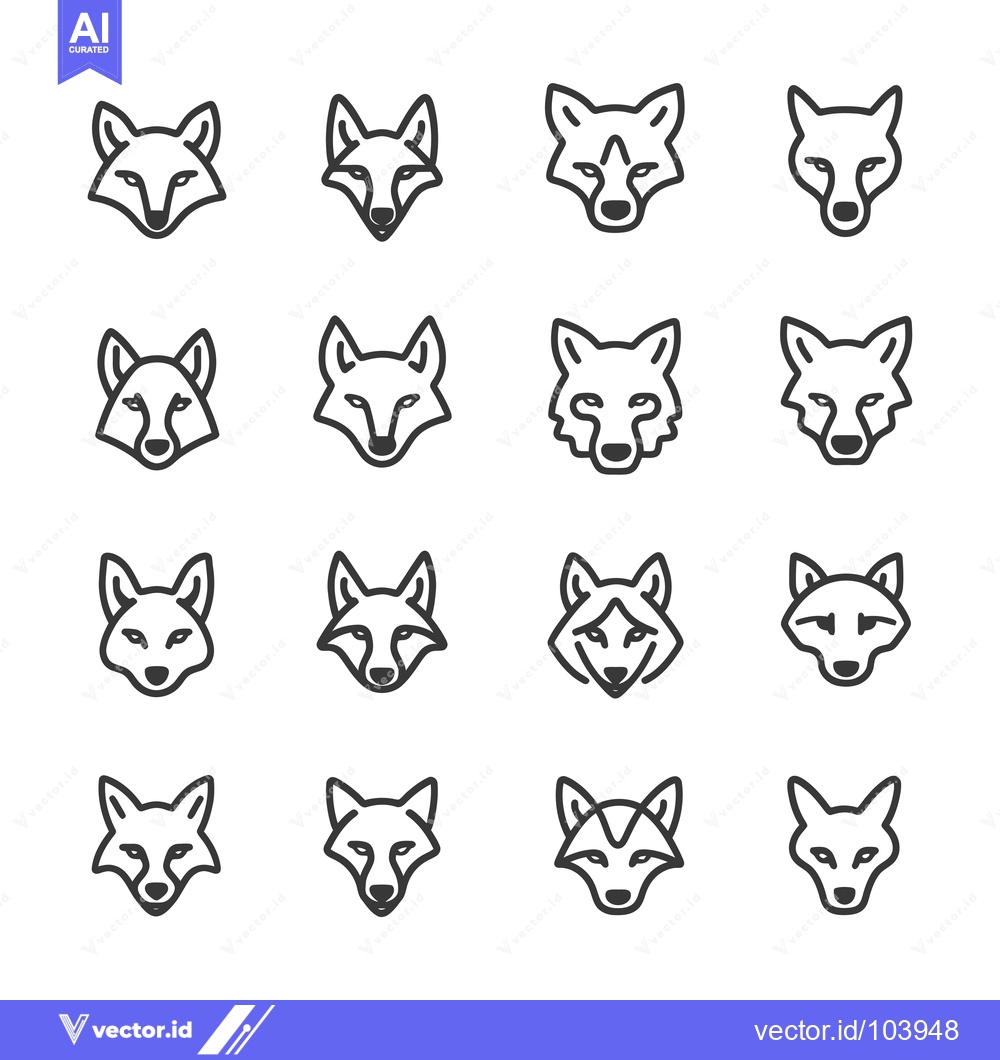 Premium Vector dari Sixteen Simple Line Drawings of Fox Faces