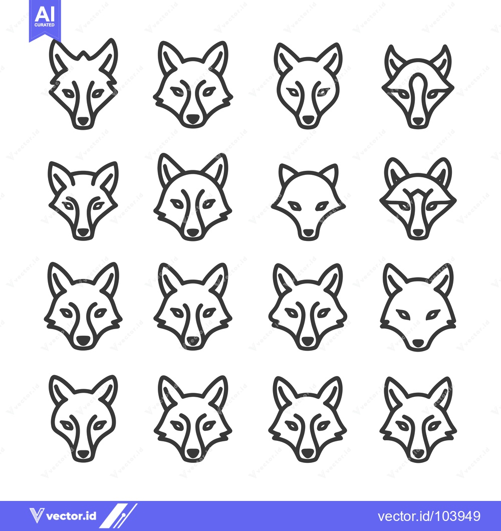 Premium Vector dari Sixteen Simple Line Drawings of Fox Heads in Black and White