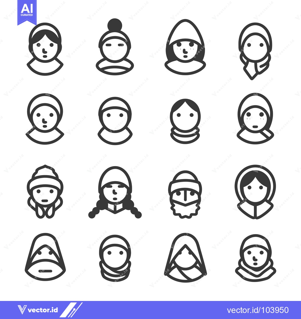 Premium Vector dari Sixteen Simple Line Drawings of People in Headwear