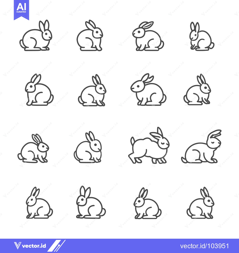 Premium Vector of Sixteen Simple Line Drawings of Rabbits in Various Poses