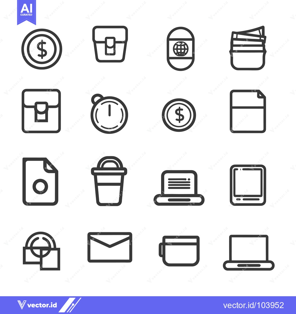 Premium Vector dari Sixteen Simple Line Icons Depicting Business and Technology Objects