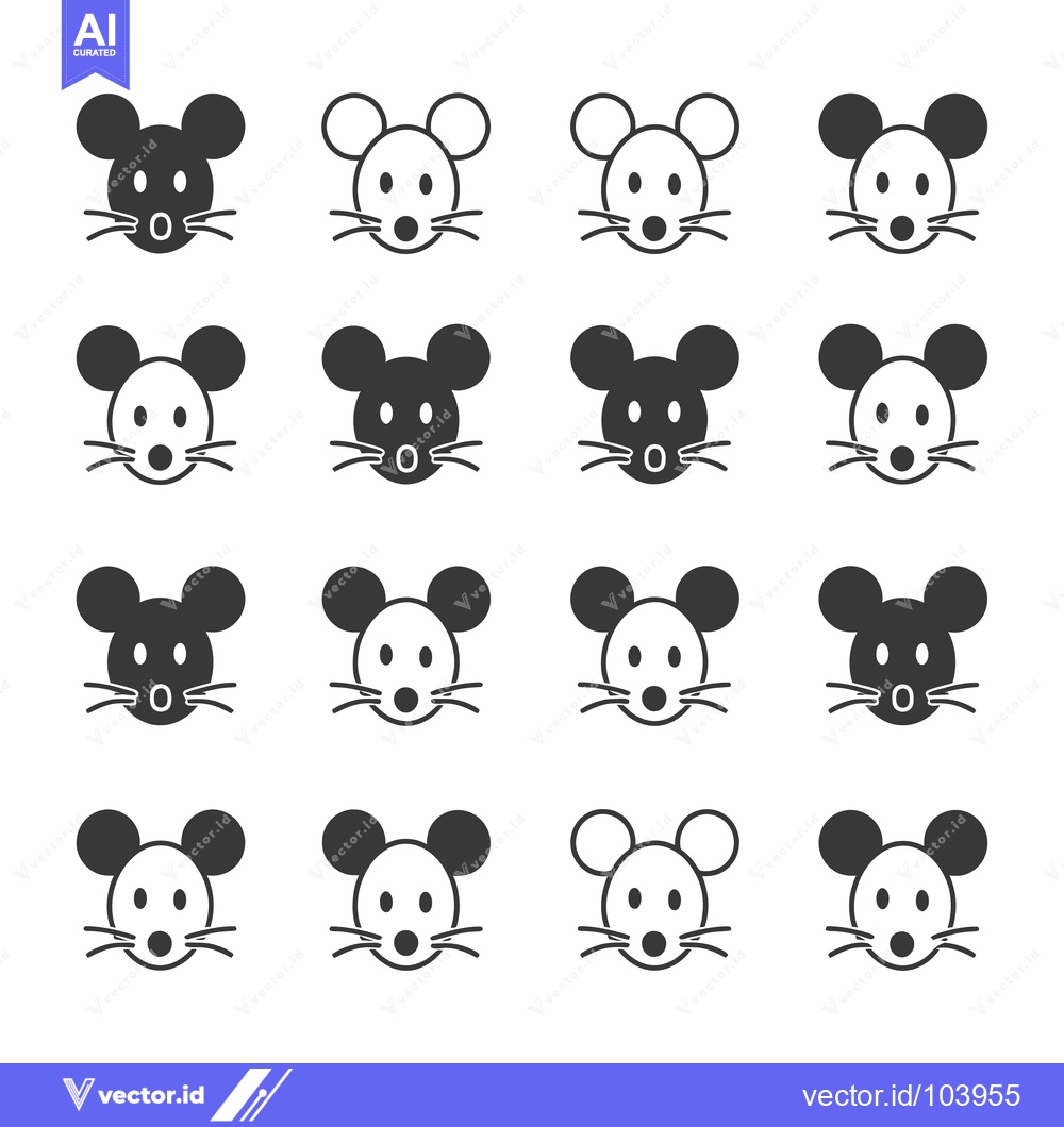Premium Vector dari Sixteen Simple Mouse Face Icons in Black and White