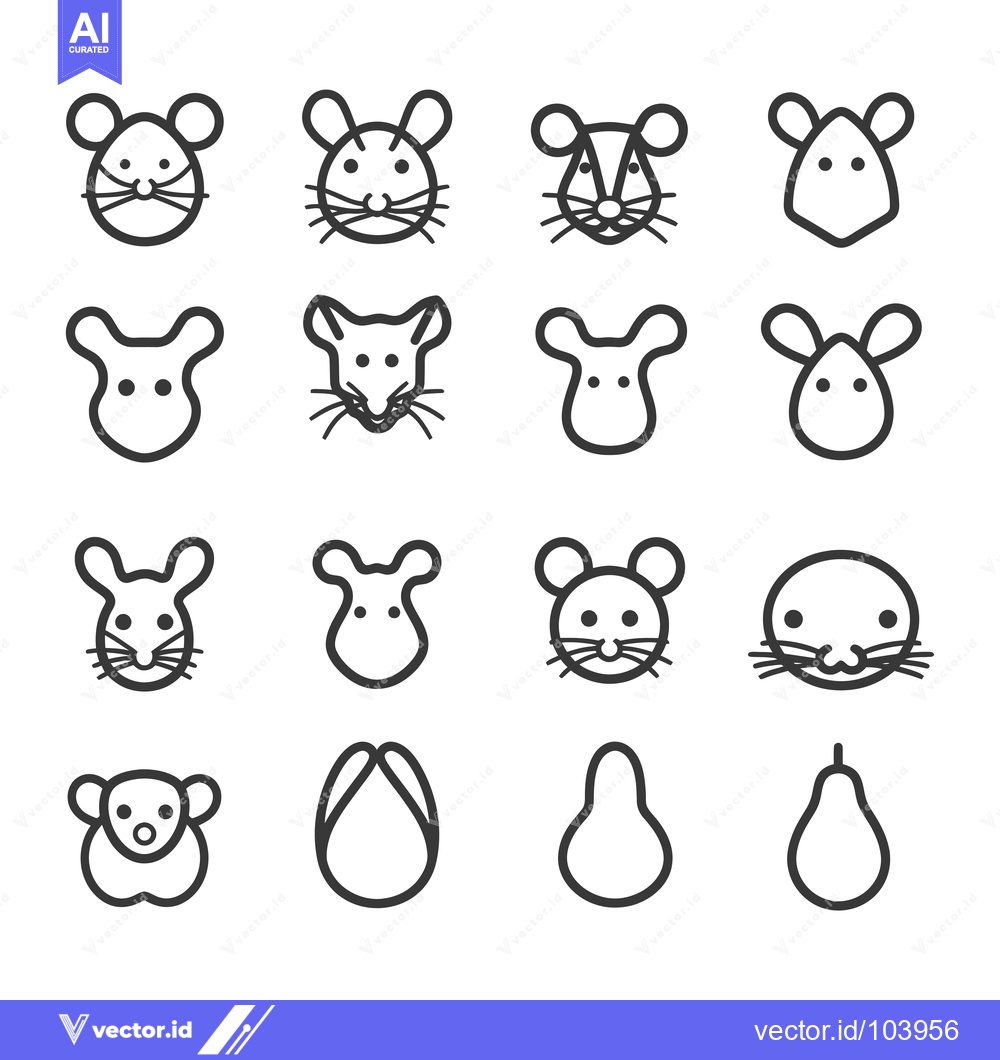 Premium Vector of Sixteen Simple Mouse Illustrations in Black and White